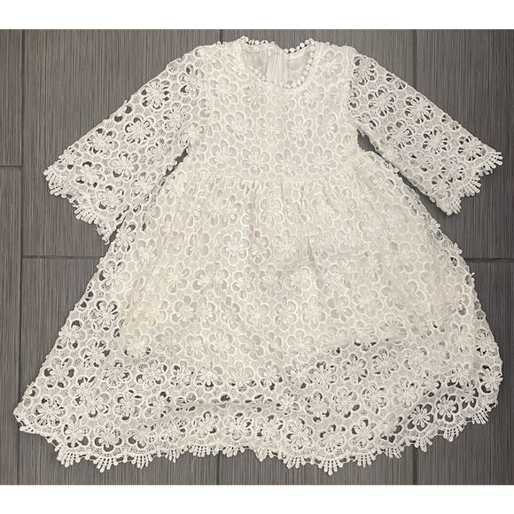 Unbranded Other - Girls White Eyelet Floral Dress Size 6/6x Cotton Blend Lined